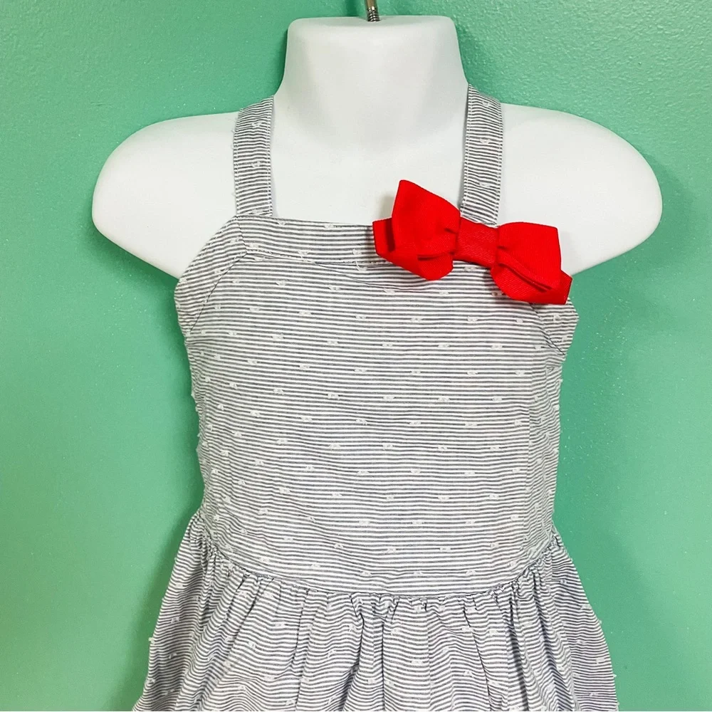 Gymboree Chambray Blue Polka Dot Bow Cross Back Festive Dress Girls Size 4